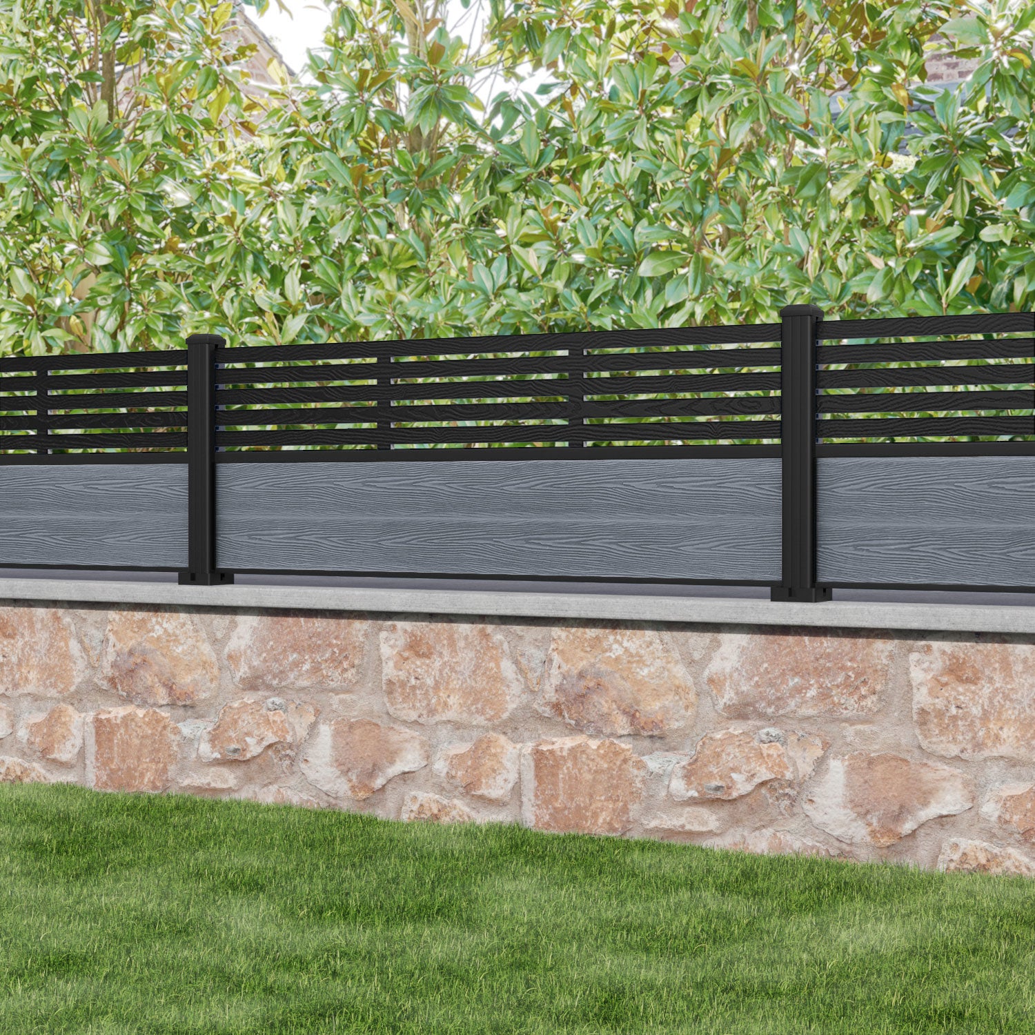 Classic Aspen Fence Panel - Anthracite Color with Aluminum Posts | Durable Outdoor Privacy Fence for Backyard, Garden & Pool Areas