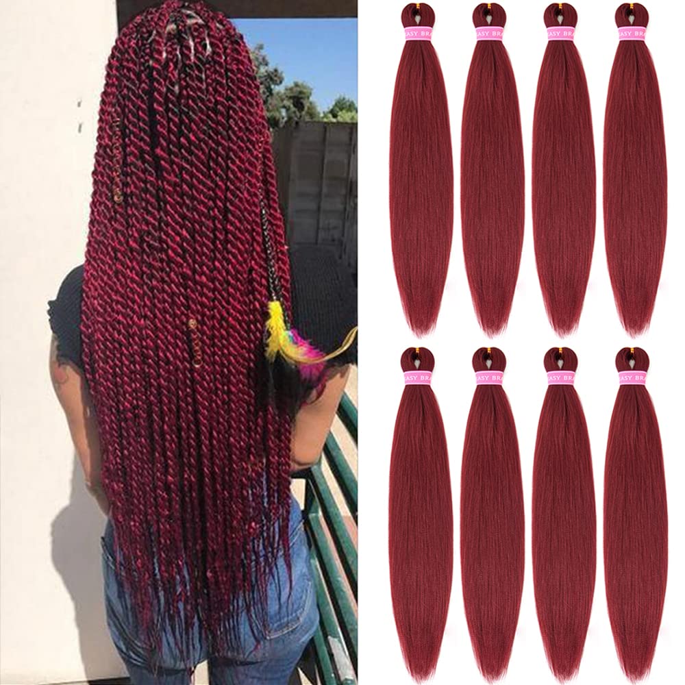 AQINBEL 26 Inch Pre-Stretched Braiding Hair - 8 Bundles Itch-Free Crochet Twist Hair for Women, Yaki Texture Burgundy Braiding Hair Extensions (900#) - Perfect for Box Braids, Cornrows & Protective Styles