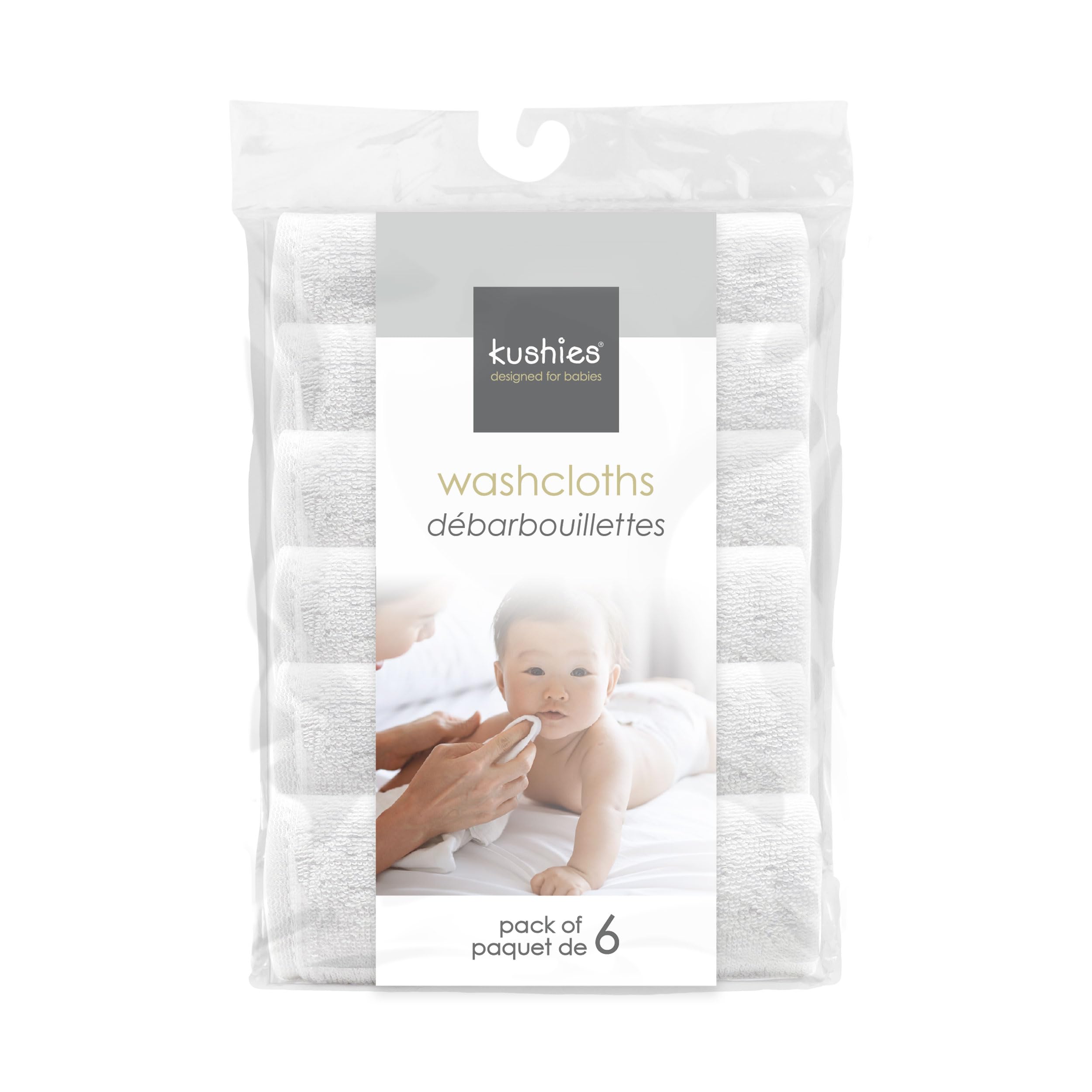 Kushies Ultra Soft Baby Washcloths 6-Pack - Gentle White Washcloths for Newborn Face & Body Care - Mini Baby Towels for Bath Time & Sensitive Skin (A371W) - Perfect for Nursery, Baby Showers & Travel Essentials