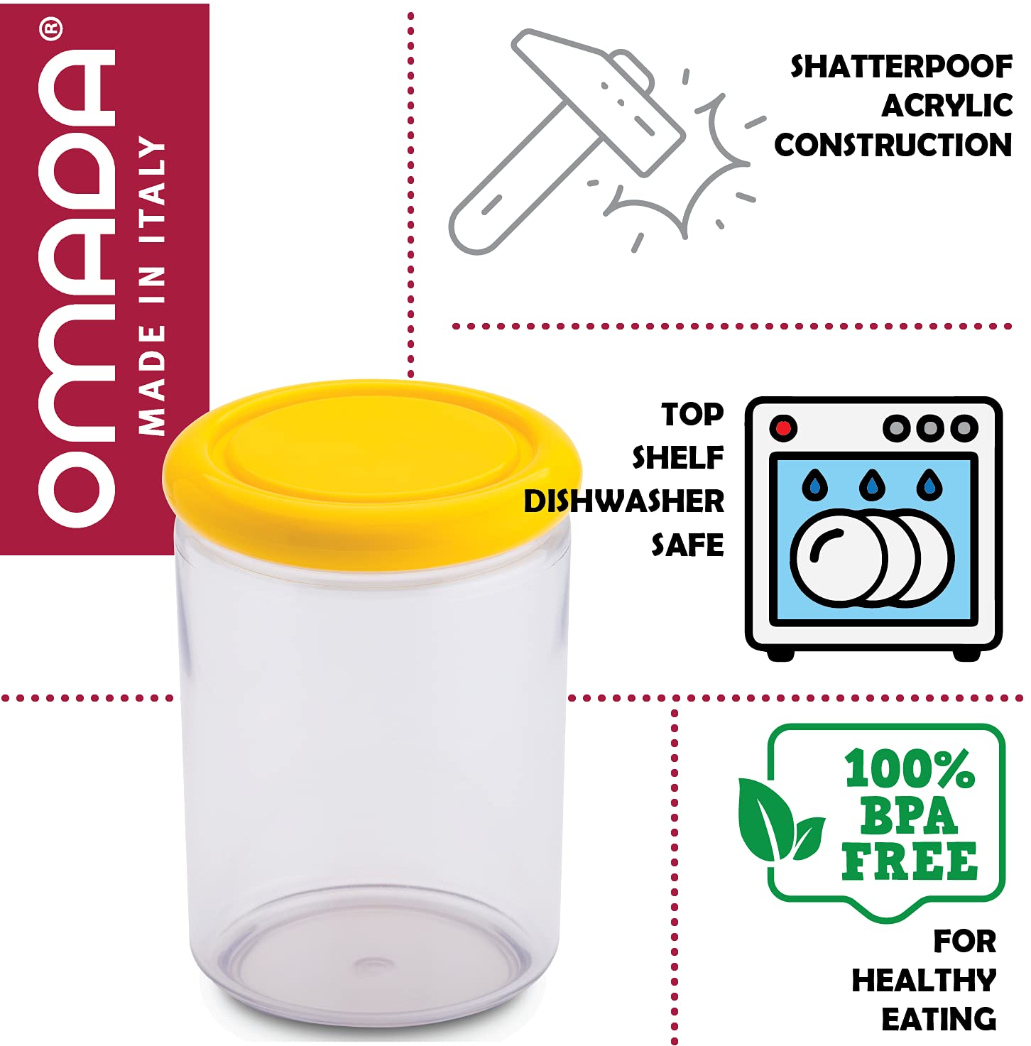 Omada Acrylic Airtight Food Storage Containers - 25oz Clear Kitchen Canisters for Sugar, Flour, Pasta & Dry Goods | BPA-Free, Dishwasher Safe | Pantry, Office & Bathroom Organization | Purple Lid