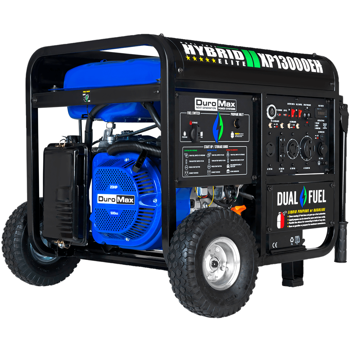 DuroMax XP13000EH 10500W/13000W Dual Fuel Portable Generator with Electric Start - Gas & Propane Powered for Home Backup, Camping, RV & Emergency Power Outages