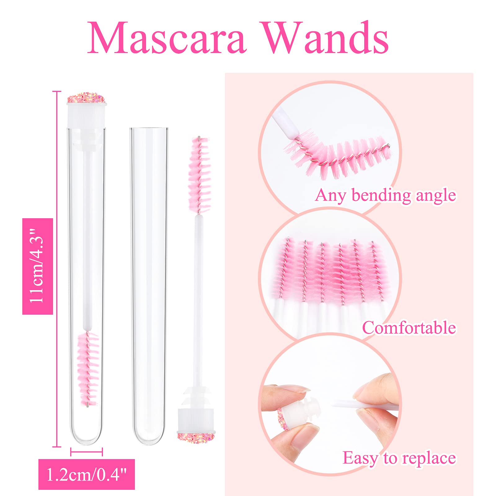 50pcs Pink Diamond Eyelash Brushes - Professional Lash Wand & Mascara Applicator for Eyelash Extensions, Makeup Tools & Cleaning - Perfect for Salon, Home Use & Travel Makeup Kit