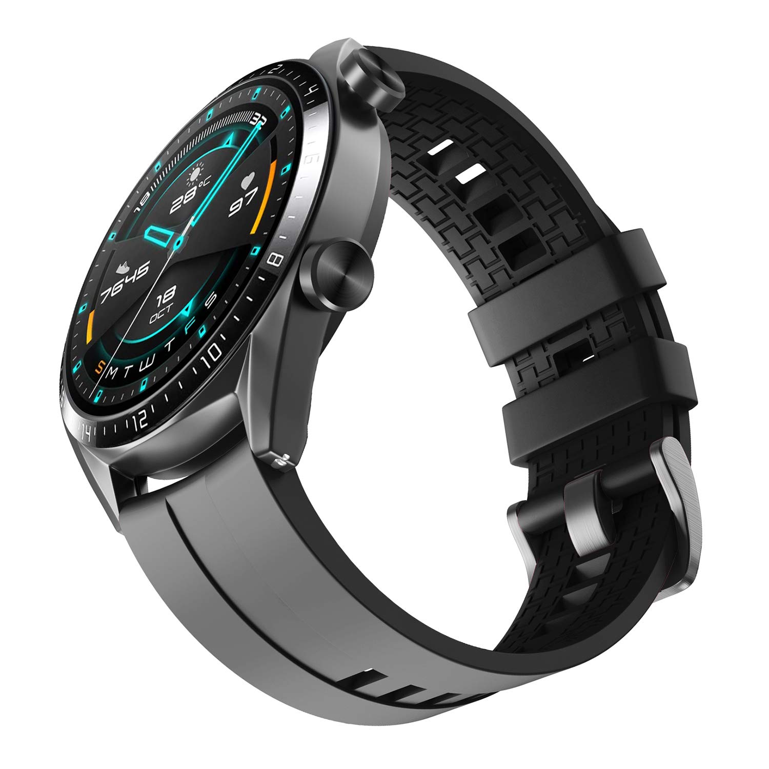 NotoCity 22mm Silicone Watch Band for Huawei GT/GT 2 (46mm), Samsung Galaxy Watch 46mm/Galaxy Watch 3 45mm - Durable Black Strap for Workout, Running & Daily Wear