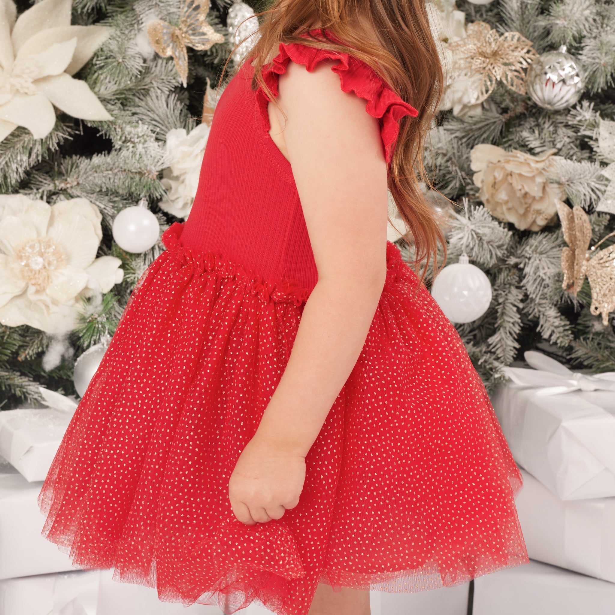 Cozy Flutter Tutu Dress for Girls - Soft Red Party Dress | Perfect for Birthday, Photo Shoots & Special Occasions