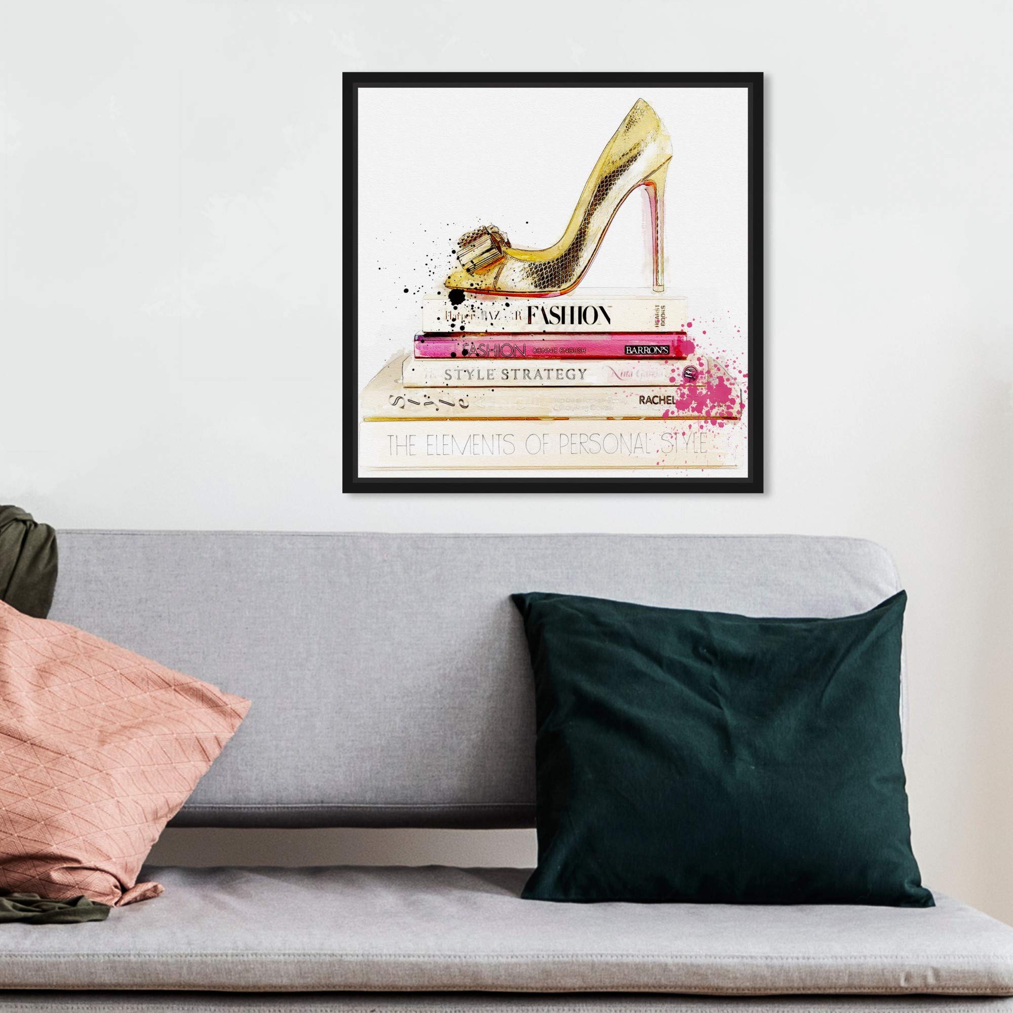 Oliver Gal Framed Abstract Shoe & Fashion Book Art Print - 12x12 Inches Gold Wall Decor for Living Room, Bedroom, Office & Gift Ideas