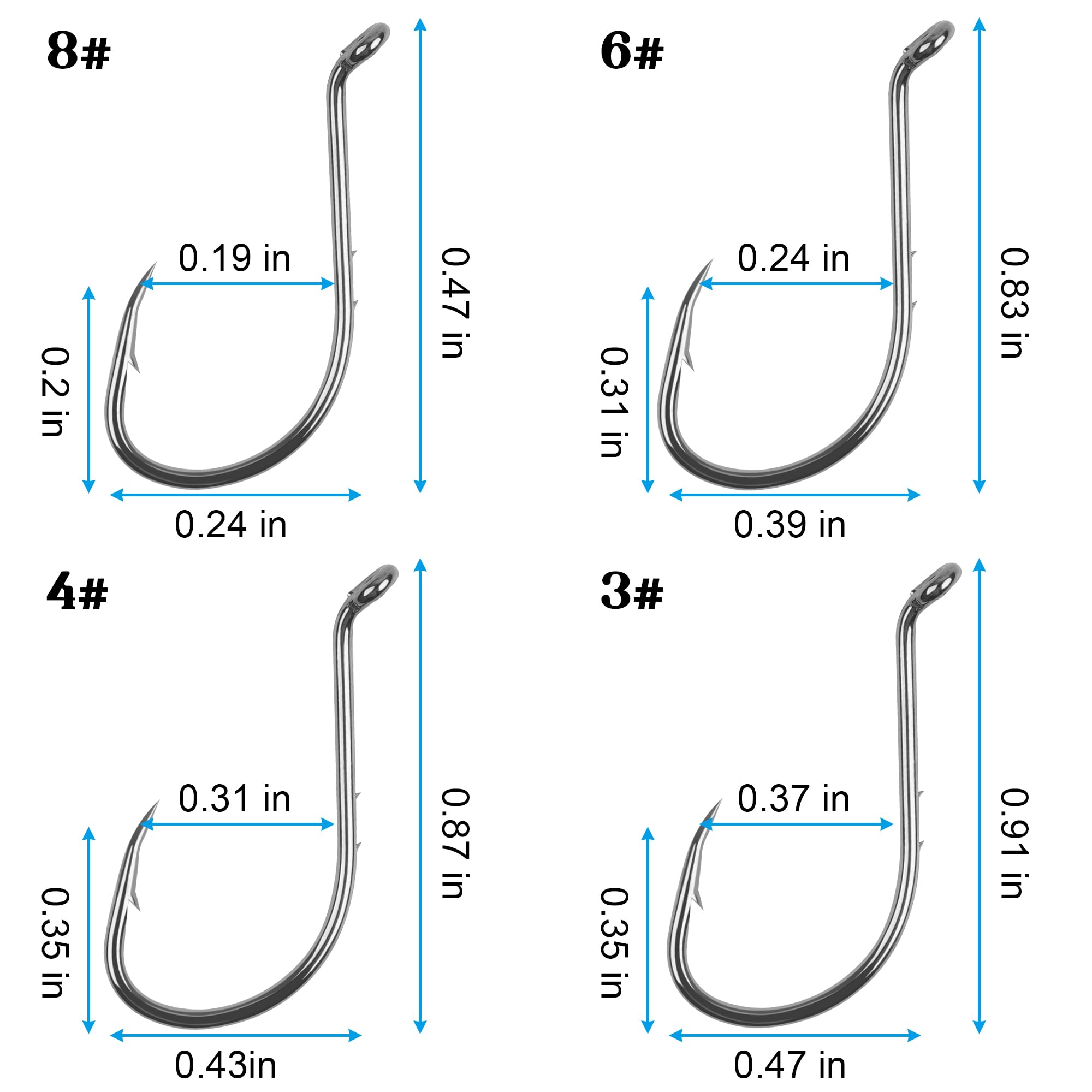 AGOOL Octopus Baitholder Fishing Hooks - High Carbon Steel J Hooks, Circle Hooks & Barbed Beak Hooks for Saltwater & Freshwater Fishing - Extra Sharp 1200pcs (8#-6/0#) - Perfect for Surf Fishing, Pier Fishing & Deep Sea Angling