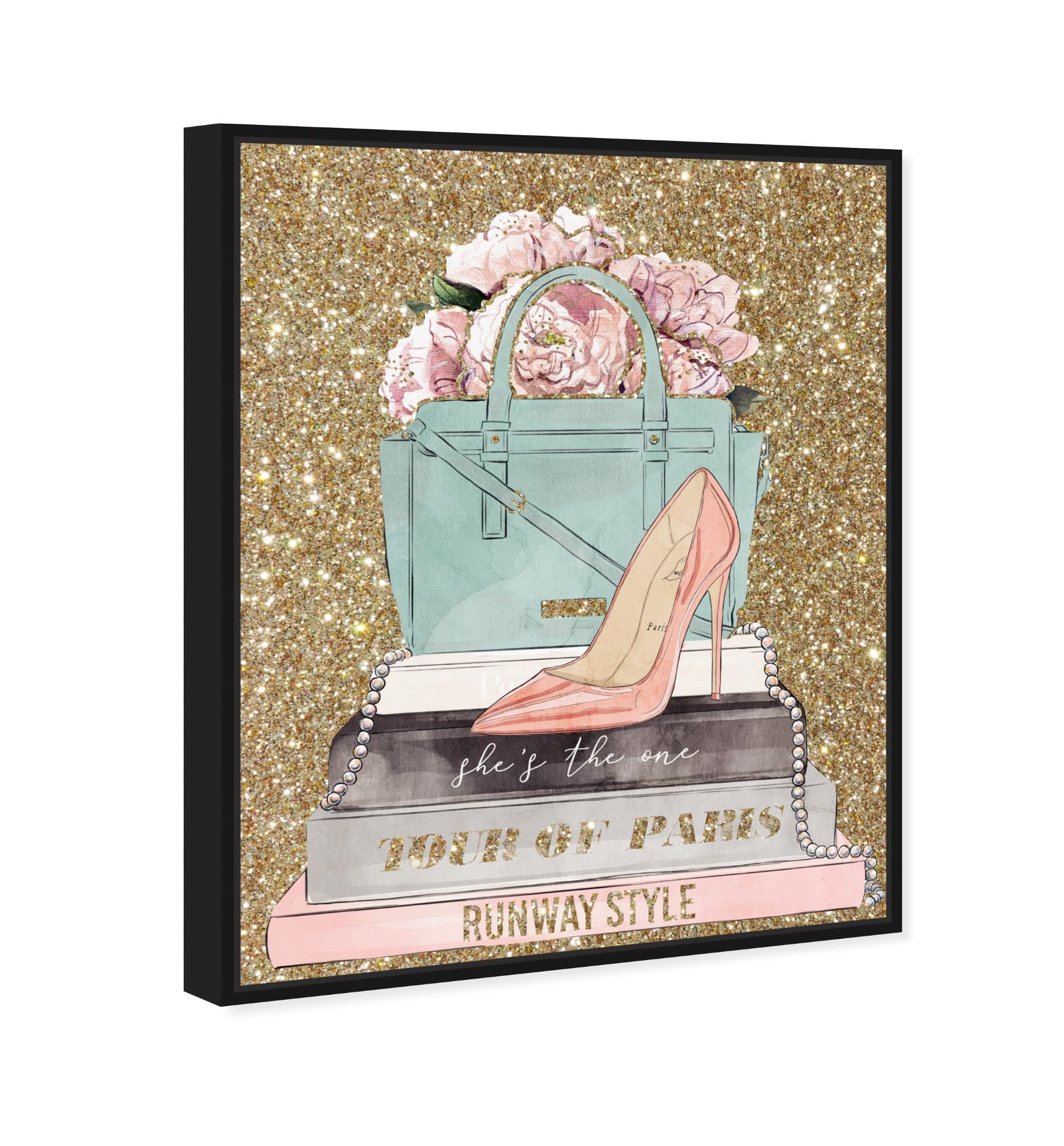 Oliver Gal Artist Co. Fashion & Glam Wall Art Framed Canvas Print - 'Flowers Books and Heels Oh My' Home Decor for Living Room, Bedroom & Office
