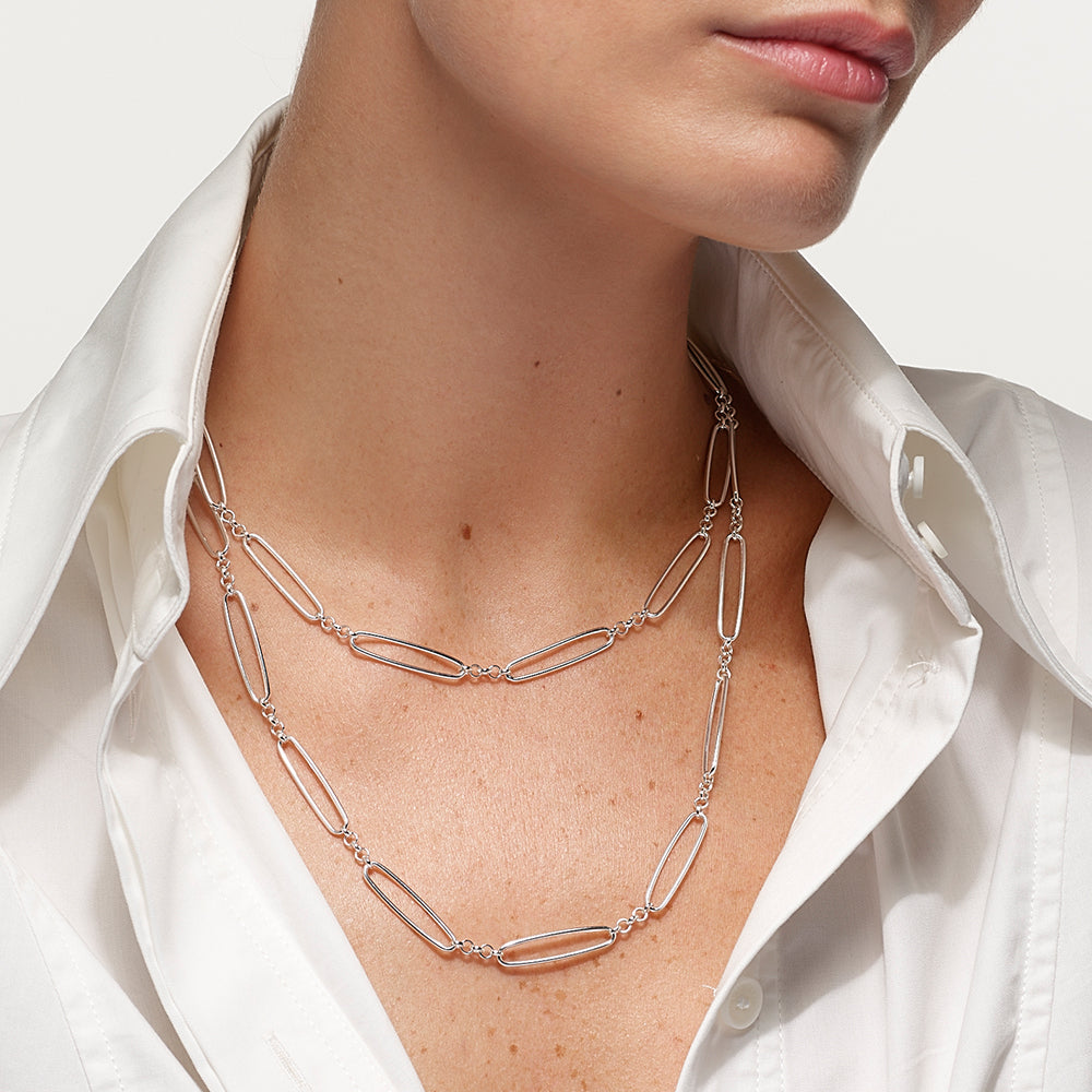Silver Wire Paperclip Chain Necklace - Elegant Layering Jewelry for Women, Perfect for Office Wear & Everyday Fashion Accessories