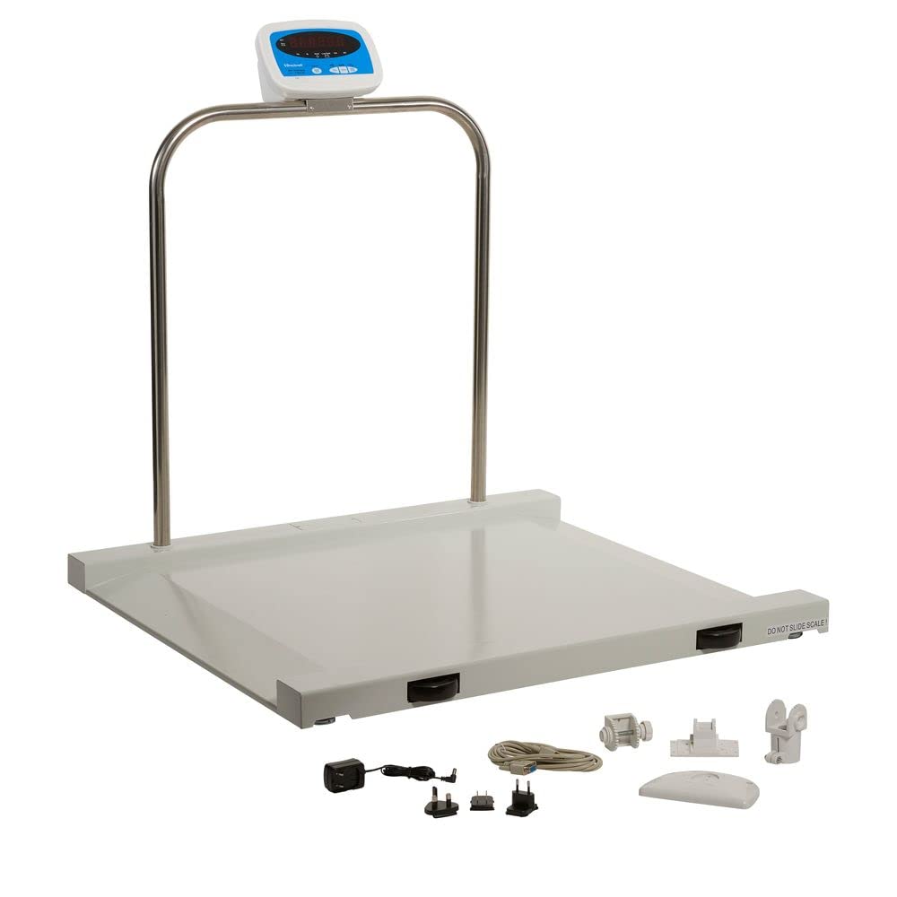 Brecknell 1000 lb Capacity Wheelchair Scale with LCD Display - Heavy Duty Steel Construction, Low Profile Design, Handles & Wheels, Battery/AC Powered - Ideal for Medical Facilities, Nursing Homes & Home Healthcare Use