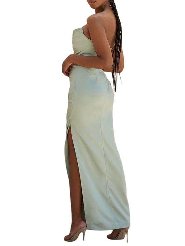 Elegant Satin Silk Maxi Dress for Women - Wedding Guest, Party, Evening Gown - Strapless Off Shoulder Bodycon Midi Dress - Perfect for Bridal Shower, Cocktail Party & Special Occasions