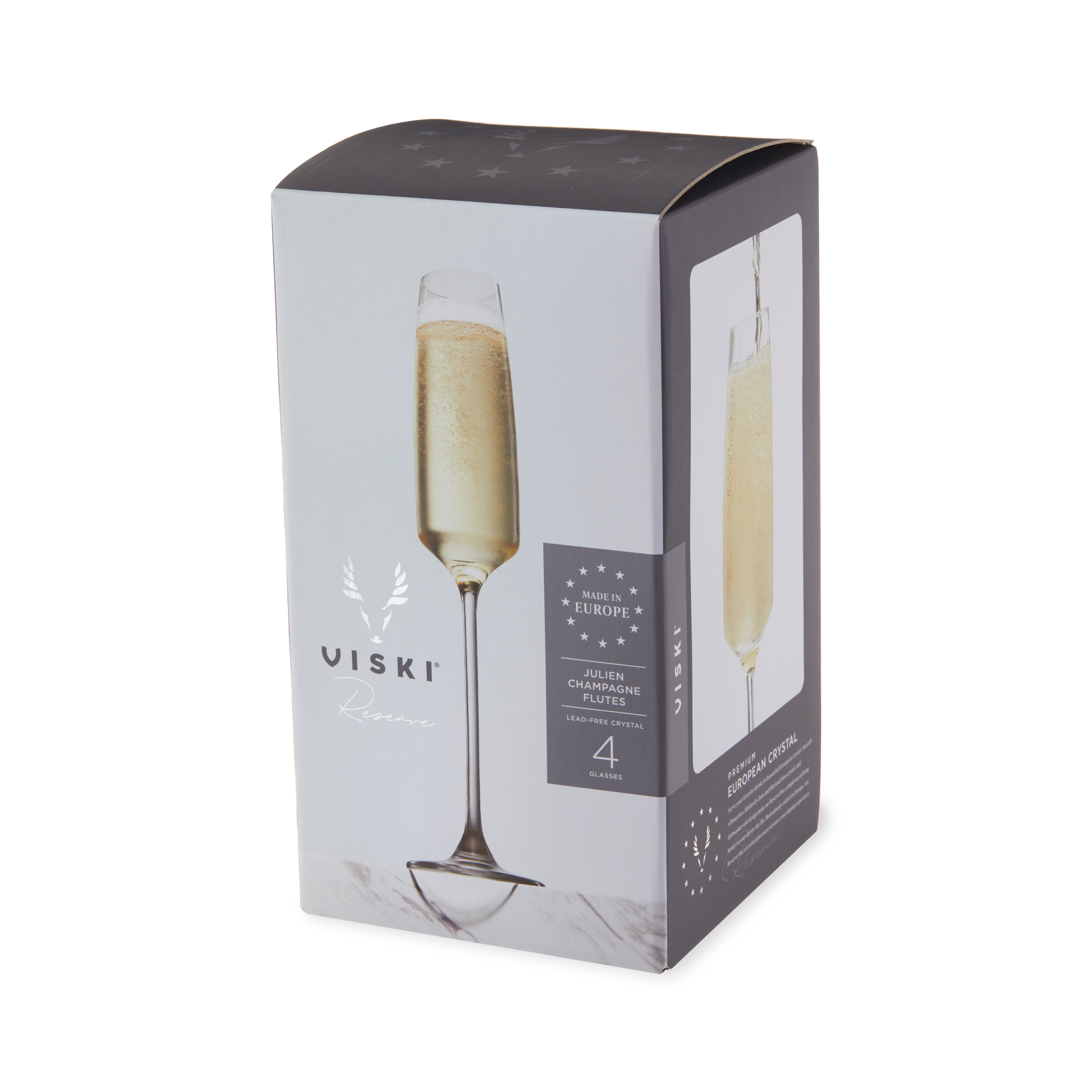 Premium Julien Crystal Flute Glasses Set of 4 - Elegant Champagne Flutes for Weddings, Parties & Special Occasions