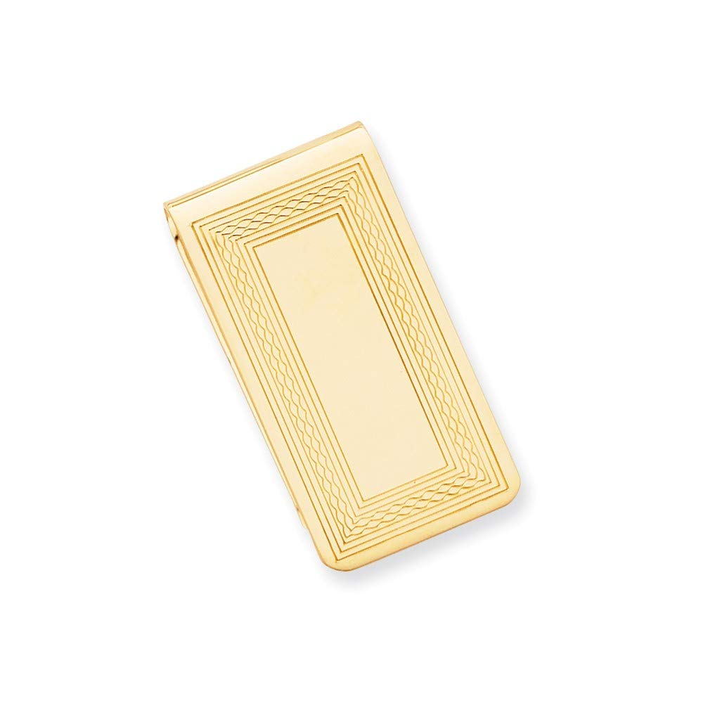 Gold Plated Solid Polished Money Clip for Men - Elegant Patterned Border Design (50x25mm) - Perfect Gift for Graduation, Wedding & Business Professionals