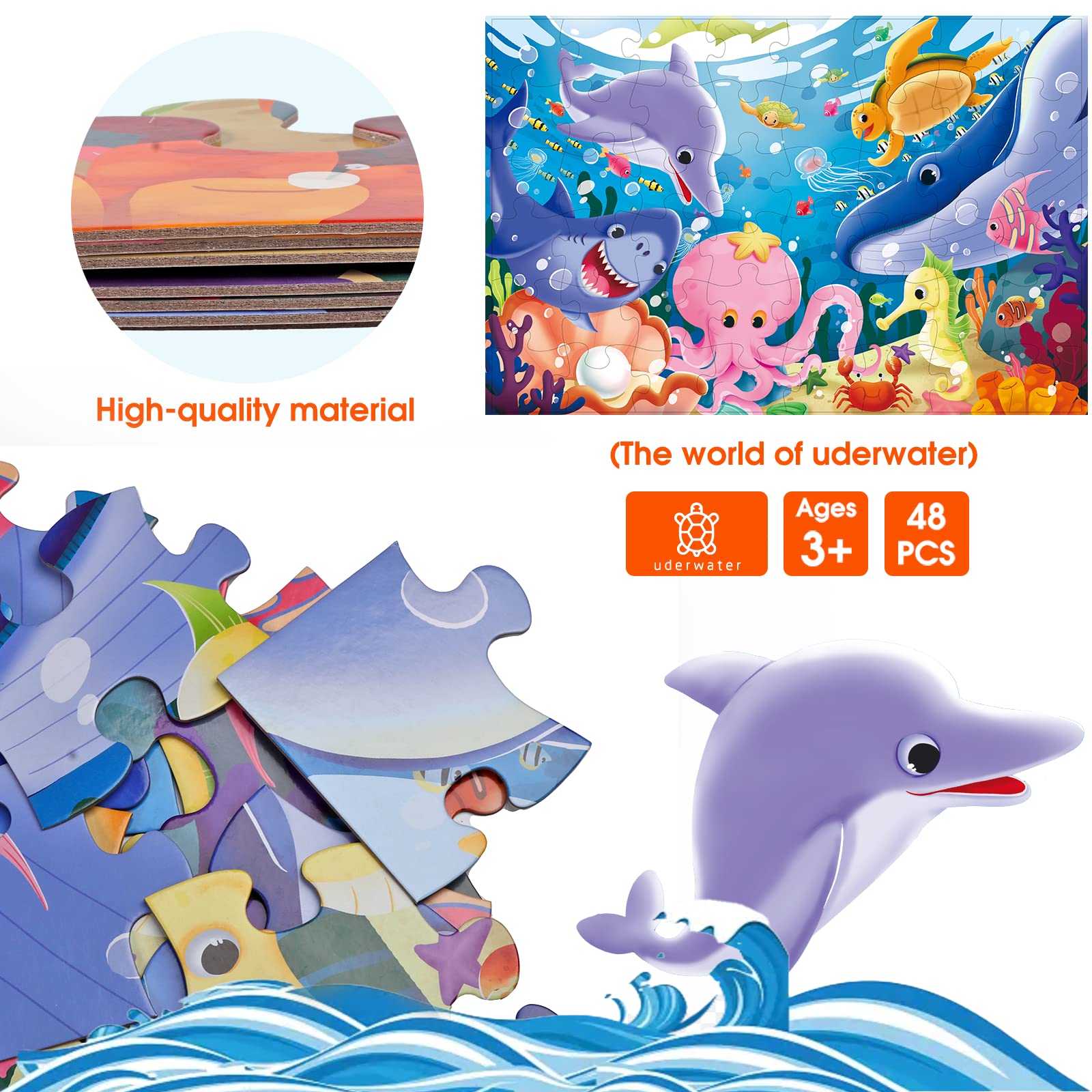Jumbo Floor Puzzle for Kids - 48Pcs Underwater Jigsaw for Toddlers 3-8 Years | Educational Toy for Preschool Learning & Gifts