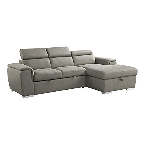 Pemberly Row 2-Piece Brown Fabric Sectional Sofa with Pull-Out Bed - Perfect for Small Spaces, Guest Rooms & Cozy Living Rooms