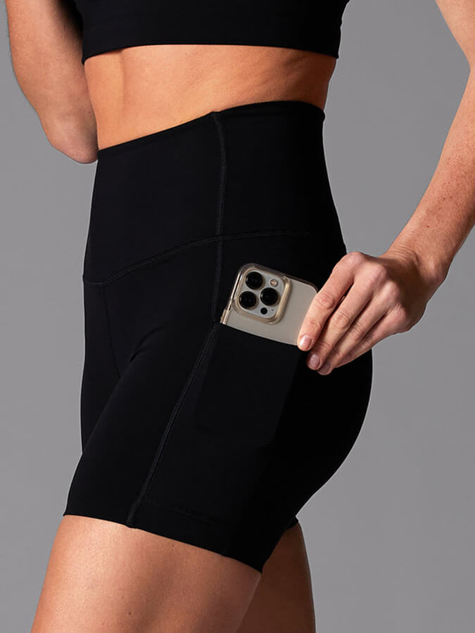 Tavi Stash & Dash Women's High Waist Biker Shorts - 6 Pack Black Workout Shorts for Cycling, Yoga, Running & Gym - Plus Size Athletic Shorts with Pockets