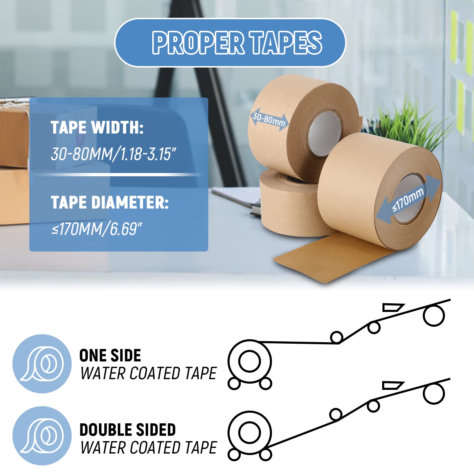 Manual Water-Activated Kraft Gum Tape Dispenser - Adjustable Width 1.18-3.15 Inch | Lightweight Portable Packing Tape Dispenser for Shipping Boxes, Moving & Packaging Supplies