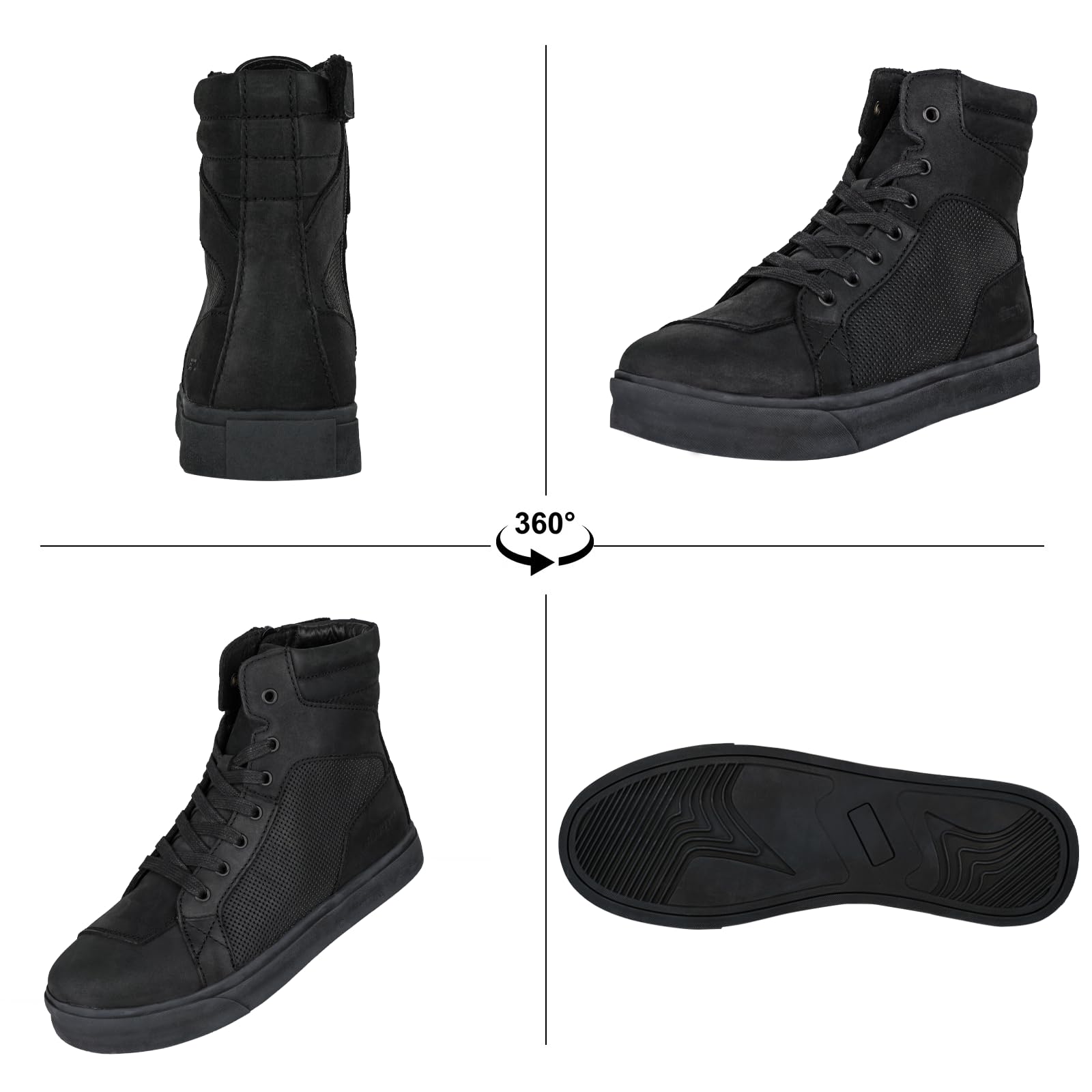 **Men's Motorcycle Riding Boots - Genuine Leather, Breathable, Ankle Support, Side Zipper - Ideal for Street Biking & Commuting**