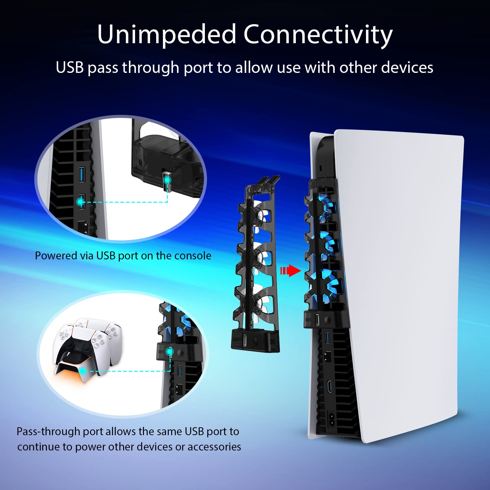 NexiGo PS5 Accessories Kit - Wall Mount with Charging Station, LED Cooling Fan & Efficient Cooling System for PlayStation 5 (Disc/Digital) - Perfect for Gaming Setup & Home Entertainment
