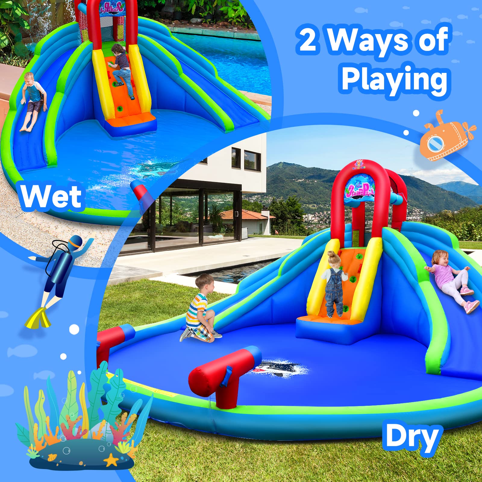BOUNTECH 18x17FT Inflatable Water Slide for Kids - Giant Outdoor Water Park with 2 Long Slides, Splash Pool & Safety Handrails - Blow Up Bounce House for Backyard Parties, Summer Fun & Birthday Gifts (Perfect for Pool Parties, Family Gatherings & Outdoor Play)