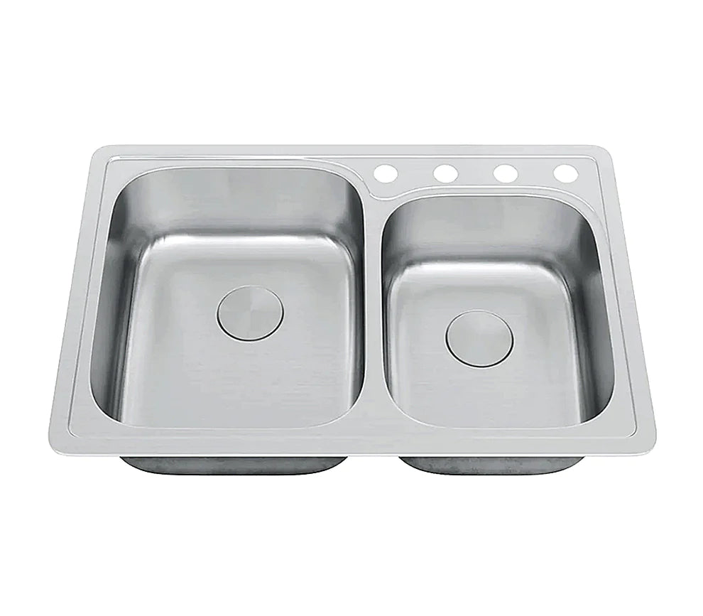 Allora USA TOP 3322 9 D Top Mount Offset Double Bowl Stainless Steel Kitchen Sink - Perfect for Modern Kitchens & Busy Home Chefs