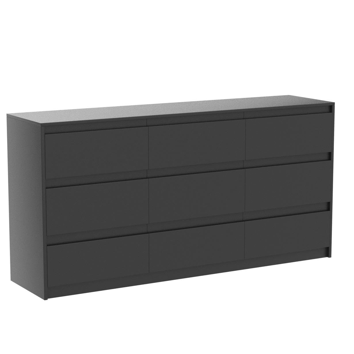 Hitow 9-Drawer Modern Dresser for Bedroom - Black Wood Chest of Drawers with Deep Storage, Handle-Free Design (63