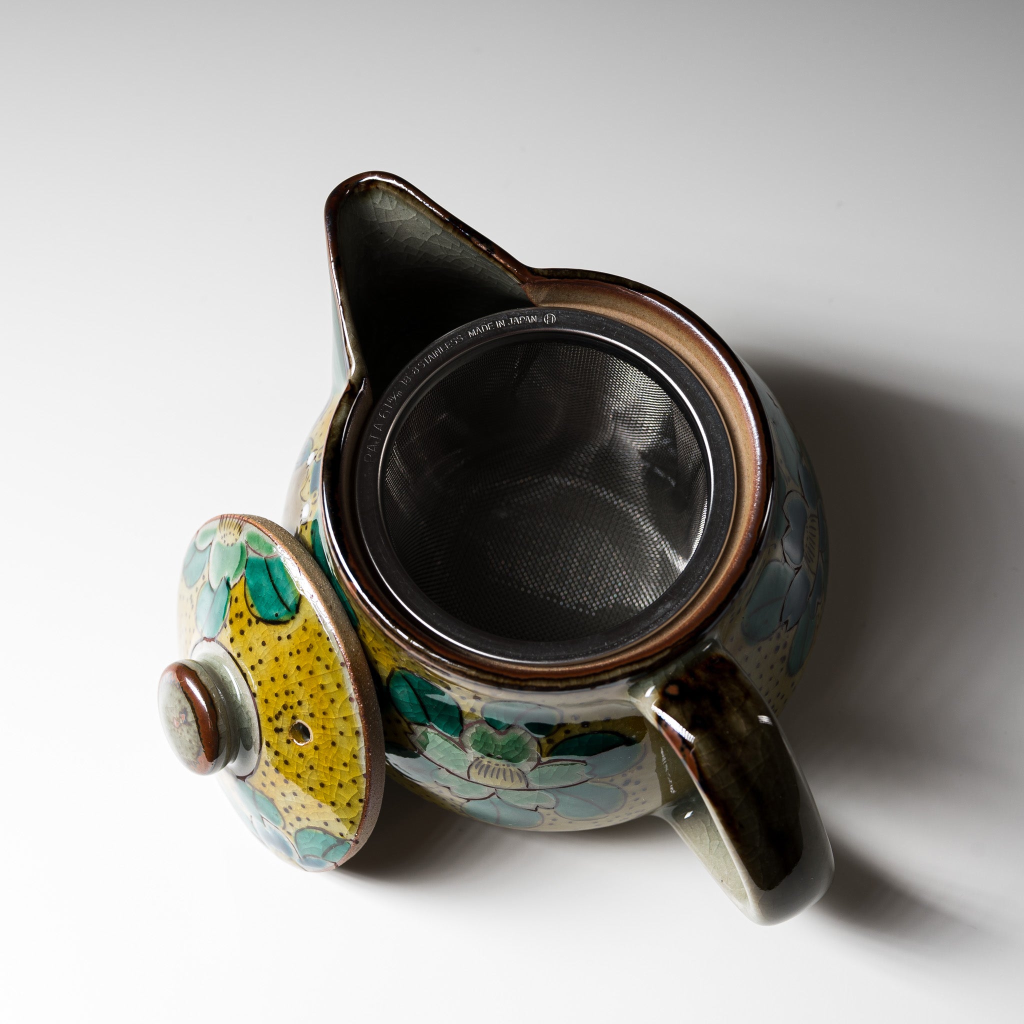Kutani Ware Sasanqua Flower Single Tea Pot - 360ml Japanese Ceramic Teapot for Green Tea & Loose Leaf Tea | Perfect for Tea Ceremonies & Home Brewing