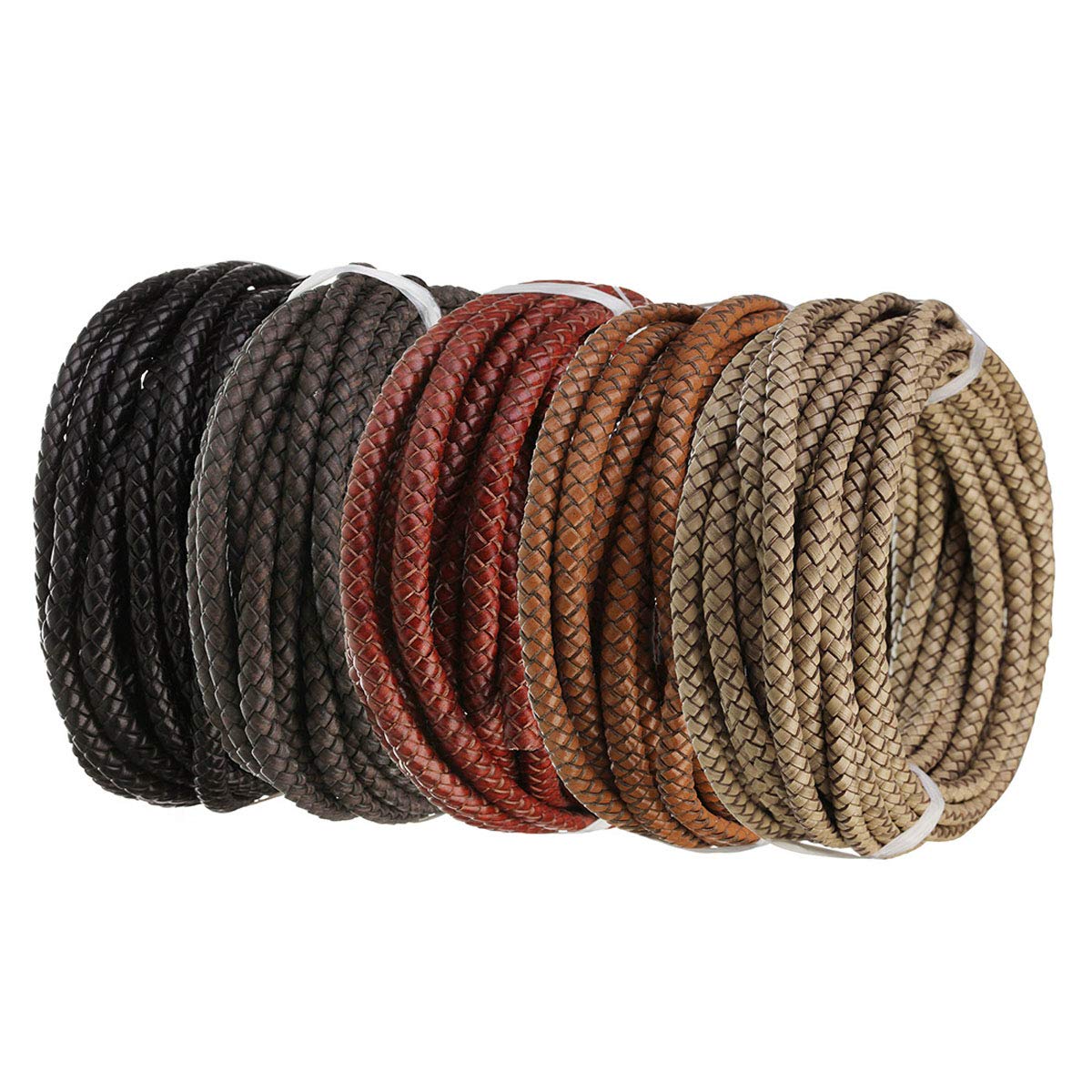1 Meter Round Genuine Leather Cord - 6mm Braided Bolo DIY Jewelry Making Supplies for Bracelets, Necklaces & Crafts (Beige) - Perfect for Handmade Accessories, Macrame & Leatherworking Projects