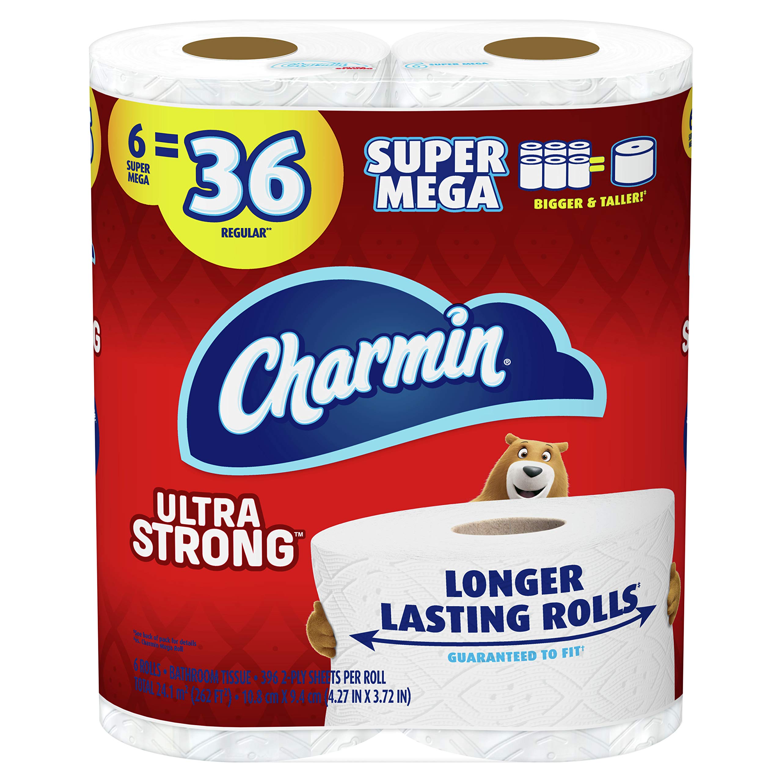 Charmin Ultra Strong Toilet Paper, 6 Super Mega Rolls (Equivalent to 36 Regular Rolls) | Soft, Durable & Absorbent Bathroom Tissue for Home & Office Use