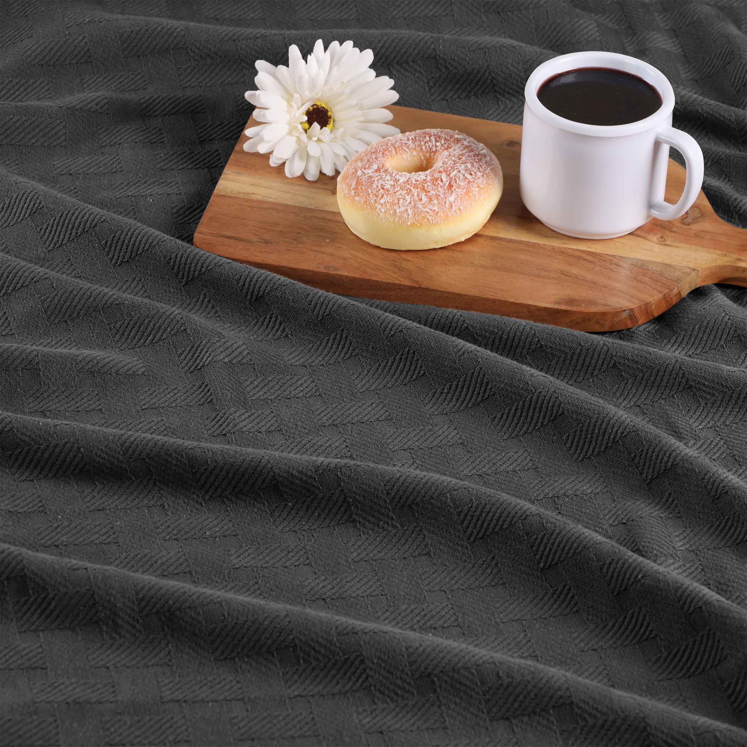 Soft Basketweave All-Season Cotton Bed Blanket & Sofa Throw - Lightweight Breathable Blanket for Bedroom, Living Room, Travel and Outdoor Use