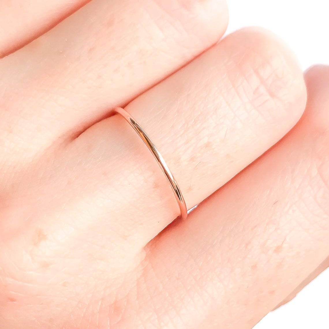 14K Rose Gold Filled Stackable Rings for Women - 1mm Thin Smooth Comfort Fit Band - Custom Made Dainty Stacking Rings - Perfect for Layering, Everyday Wear & Special Occasions