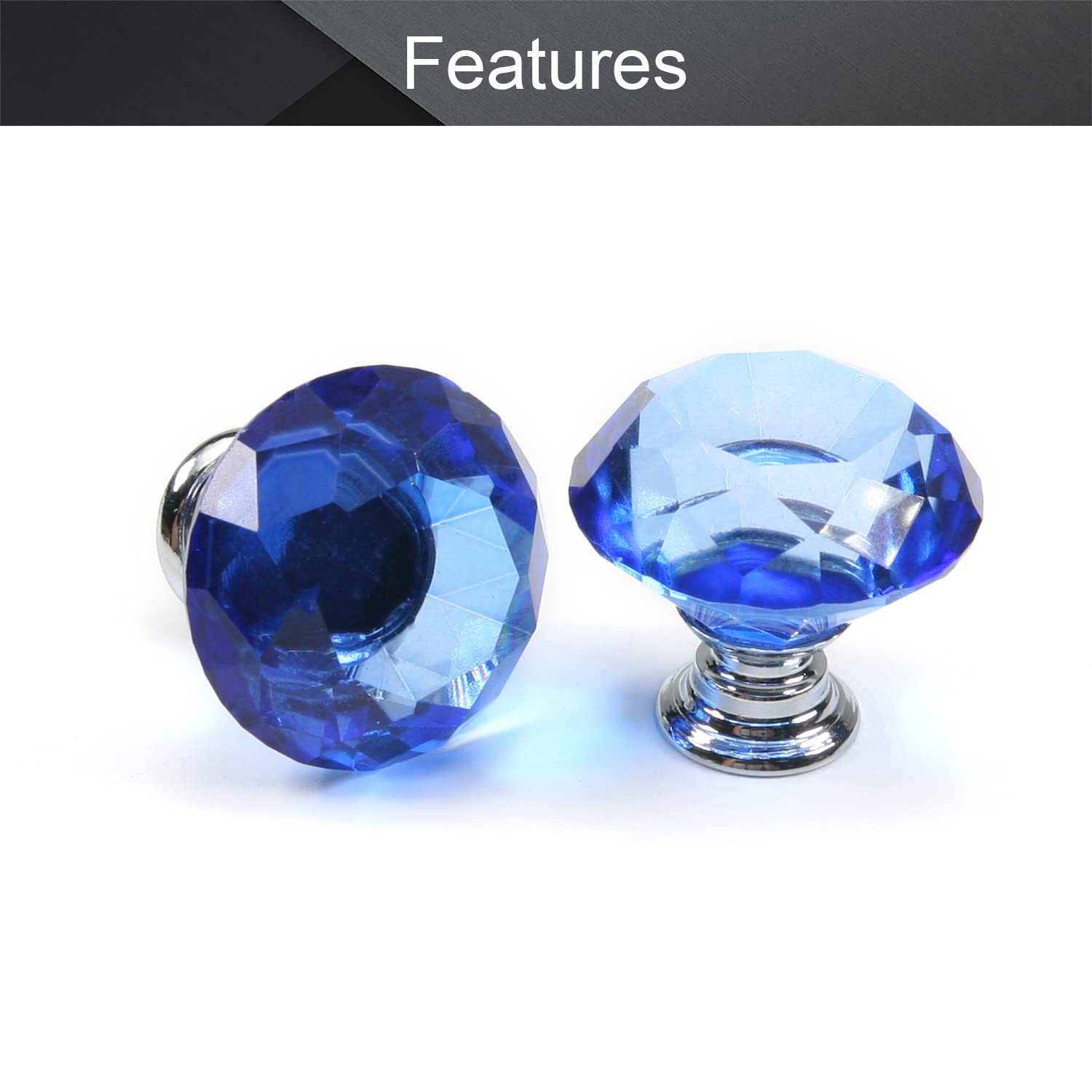 Bettomshin Crystal Plastic Pull Handle Cabinet Knobs - 2PCS Blue Tone Drawer Handles for Cupboard, Dresser, Bookcase & Wardrobe - Perfect for Home, Office and Kitchen Cabinets
