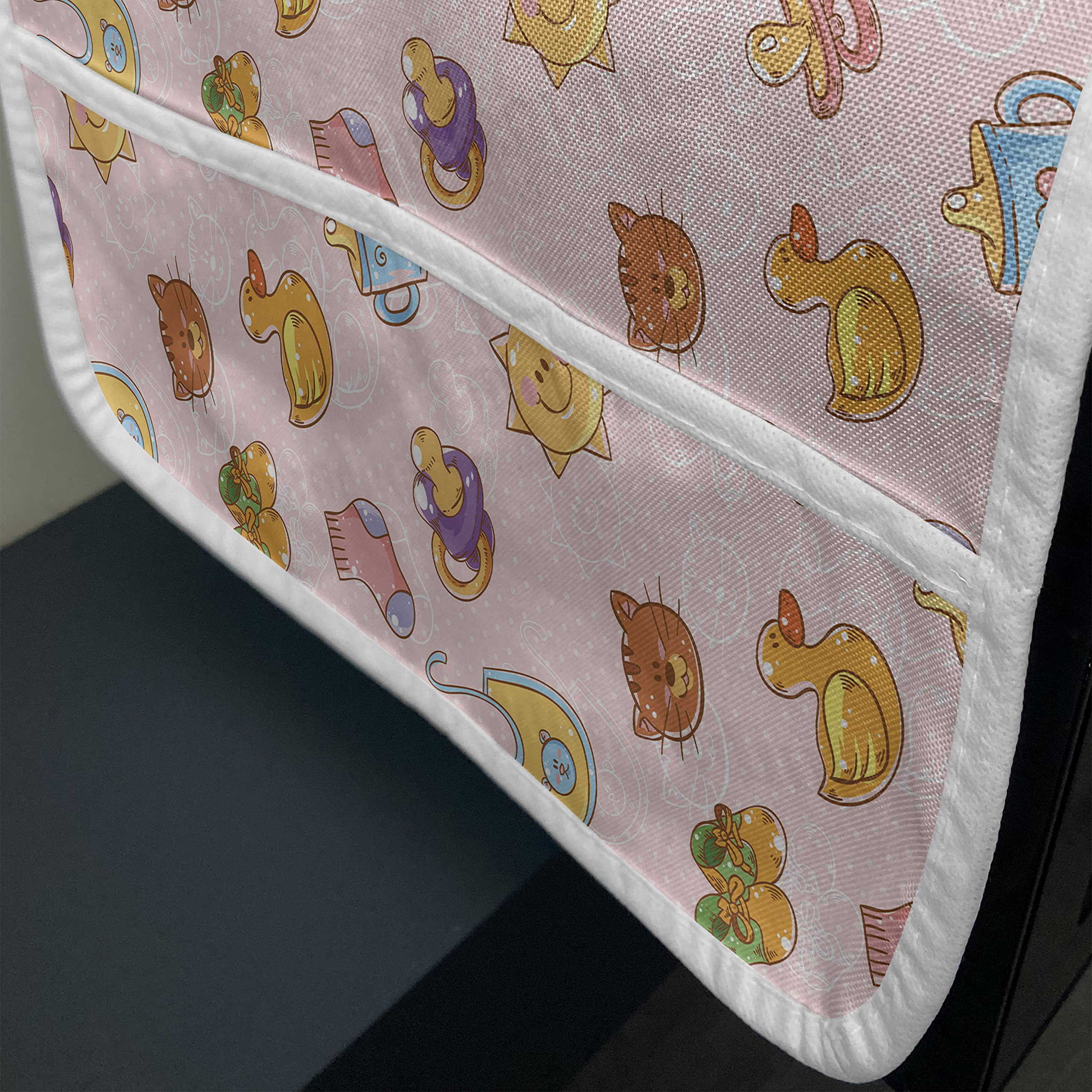 Ambesonne Cartoon Microwave Cover - Water Resistant Teddy Bears & Rubber Ducks Design Kitchen Organizer with Pockets, 36x12 Inches, Multicolor - Perfect for Protecting Appliances & Organizing Kitchen Utensils