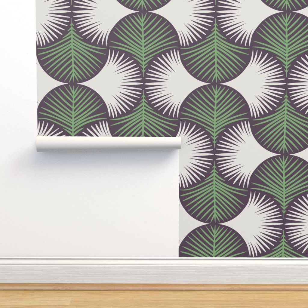 Removable Wallpaper Swatch - Tropical Geometric Leaves Retro Design, Pre-Pasted Peel & Stick Wallpaper for Nursery, Bedroom, Bathroom | Palm Jungle Botanical Pattern by Spoonflower