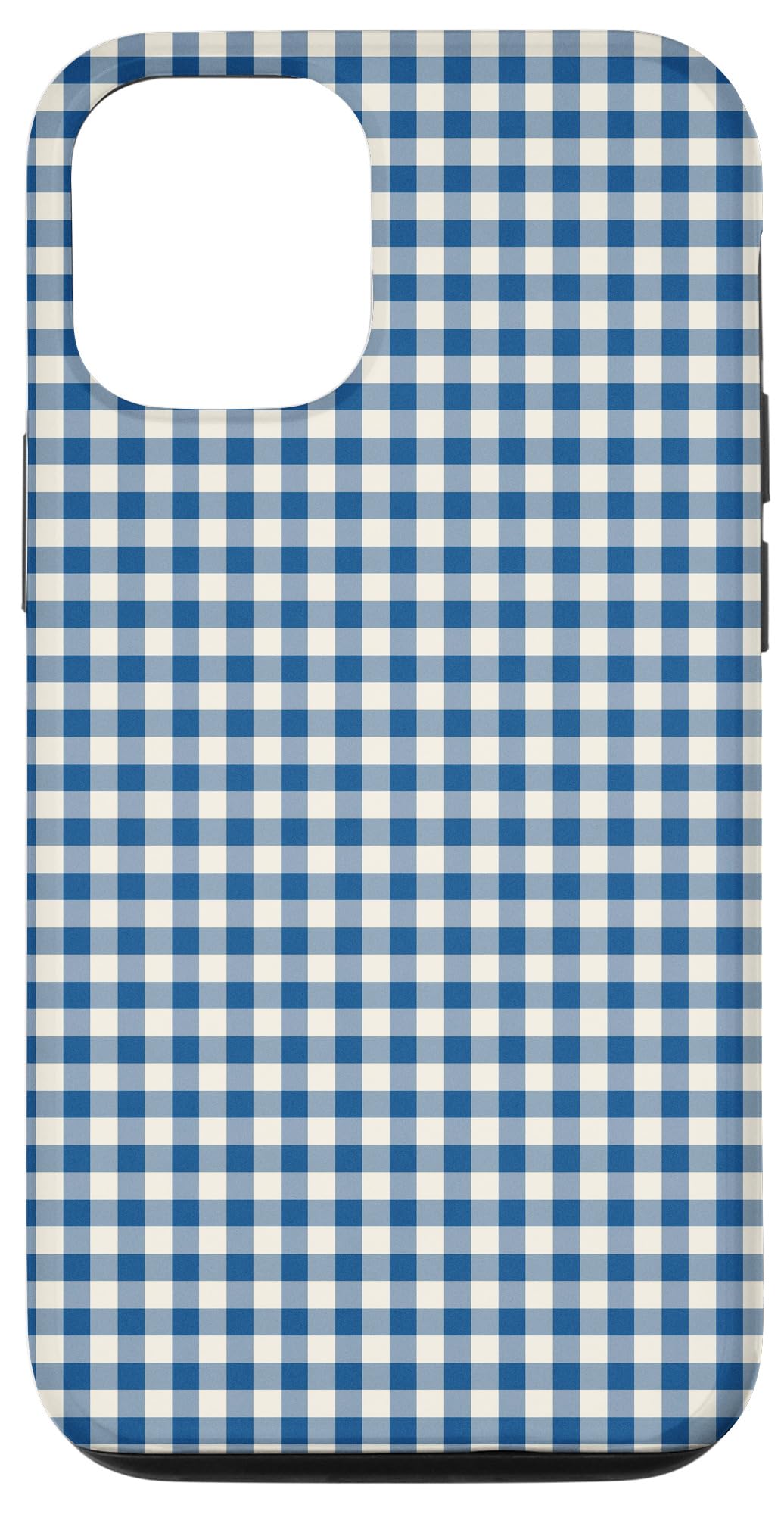 Vintage Gingham Check Plaid Pattern iPhone 12/12 Pro Case - Navy Blue Protective Cover for Picnic, Outdoor & Daily Use - Perfect Gift for Apple Fans