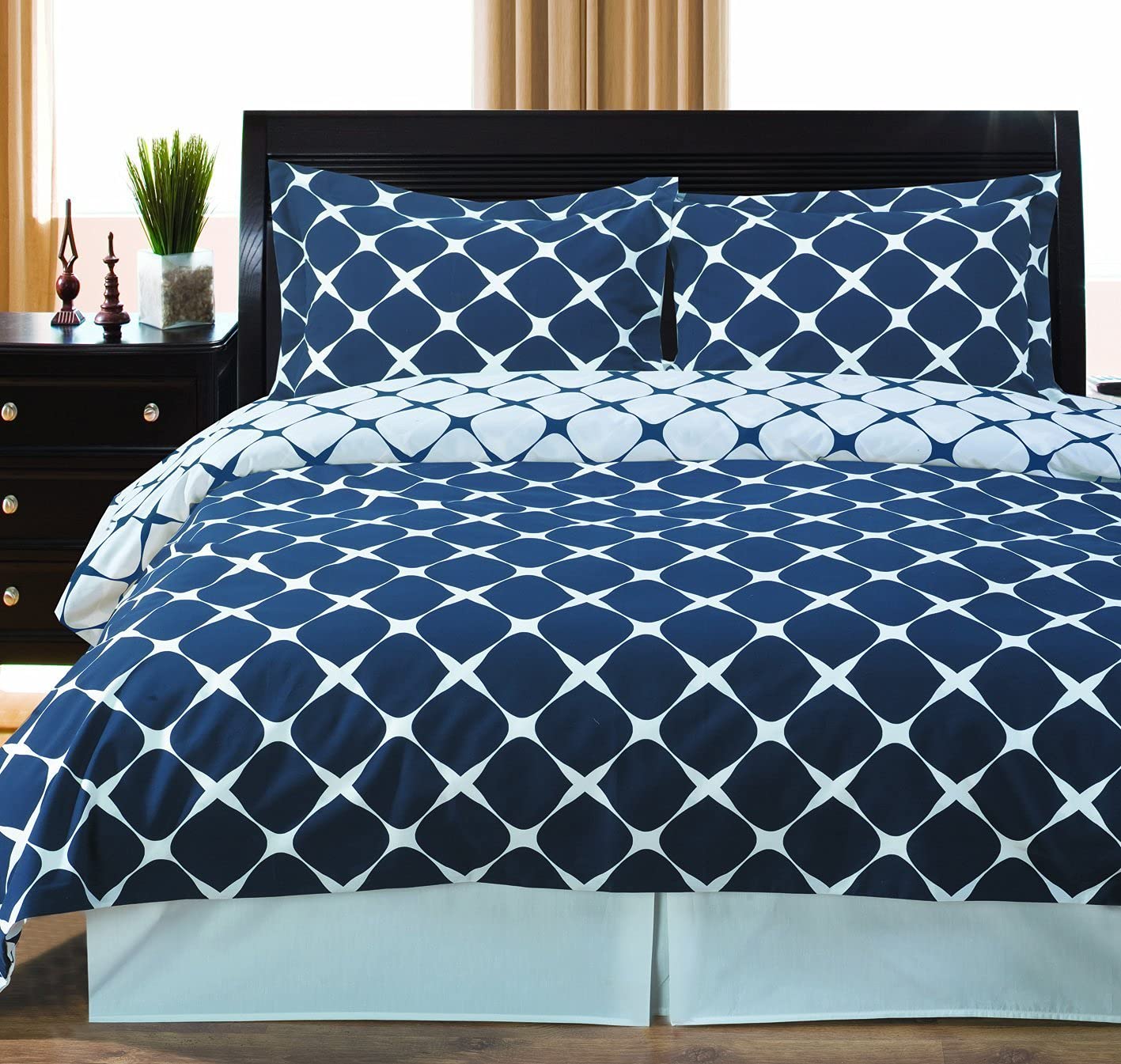 Royal Hotel Luxury 3-Piece Duvet Cover Set - 100% Soft Breathable Cotton Bedding - King/California King Size - Navy & White Stripes - Perfect for Master Bedroom, Guest Room & Vacation Homes