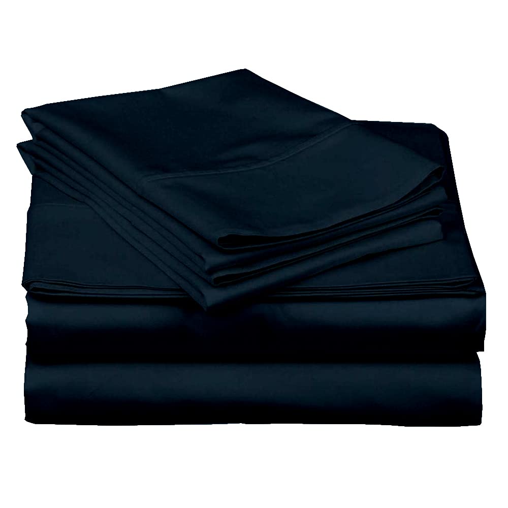 Short Queen Sheets 60 x 75 - 100% Cotton RV Sheets for Campers & Travel Trailers - 400 Thread Count Deep Pocket Fitted Sheet - Solid Navy Blue - Perfect for RV Beds, Camping Trips & Small Spaces