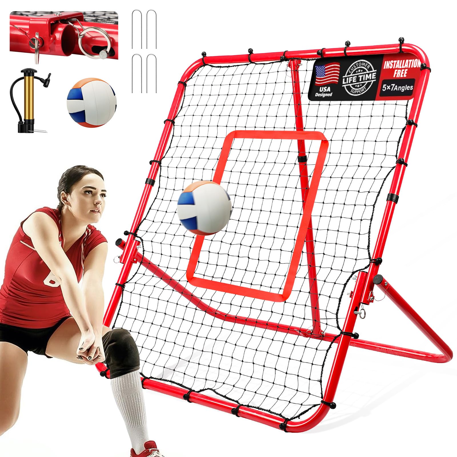 Official Volleyball Rebounder Net - No Installation Needed, Adjustable 7 Angles & 4 Zones for Backyard Training - Perfect for Baseball, Soccer, Volleyball Practice - Improve Skills with Easy Setup All-Angle Training - Ideal for Home, School & Team Drills