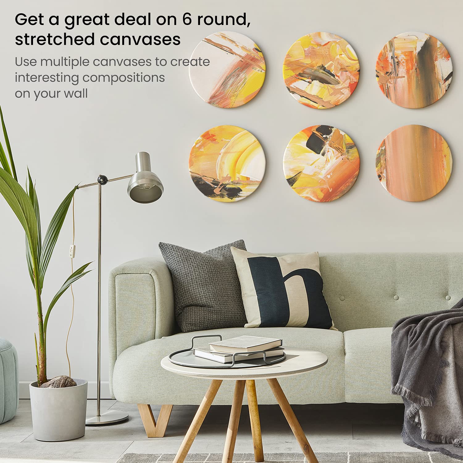 ARTEZA 12 Inch Round Stretched Canvas - Pack of 6 Blank White Painting Panels for Acrylic, Oil & Gouache - Perfect for Artists, Beginners & Home Decor (Wall Art, DIY Projects, Gift Ideas)