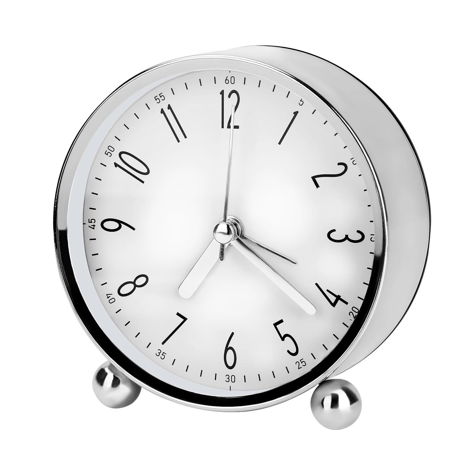 Welltop 4 Inch Silent Analog Alarm Clock with Arabic Numerals - Battery Operated, Snooze & Night Light - Perfect for Bedroom, Bedside Table, Office Desk & Travel (Easy to Set)