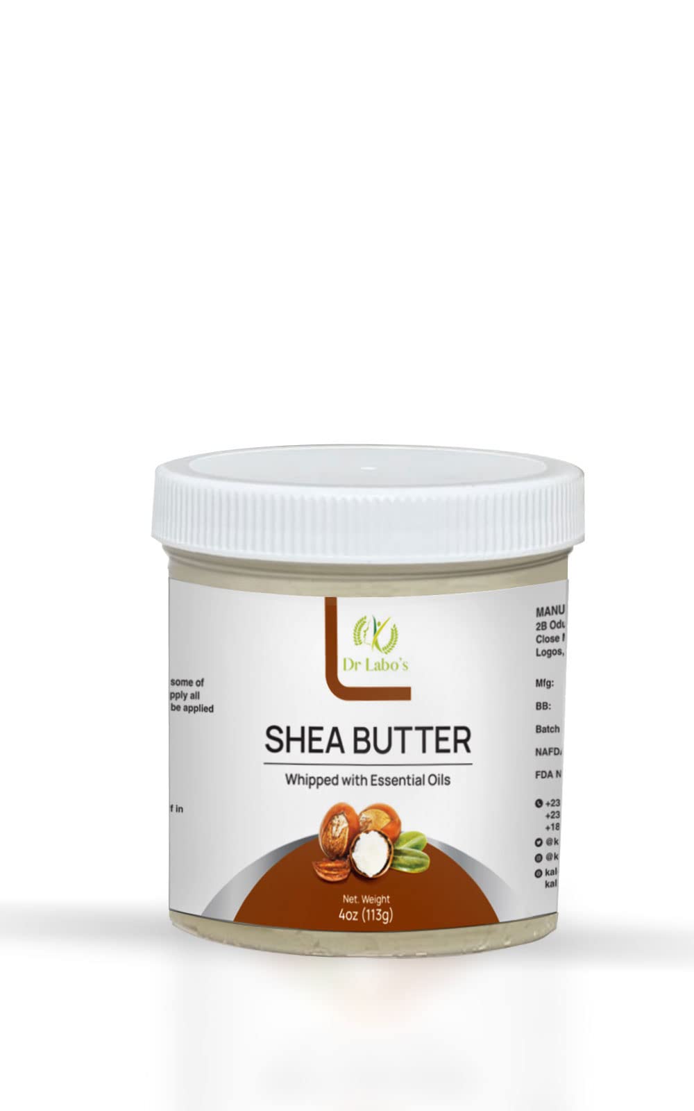 DR LABO'S Whipped Shea Butter with Essential Oils - 100% Raw Unrefined African Shea Butter for Skin, Hair & Nails Care - Deep Moisturizing & Nourishing Treatment for Dry Skin, Natural Hair Growth & Cuticle Repair - Perfect for Daily Skincare Routine & Spa Treatments