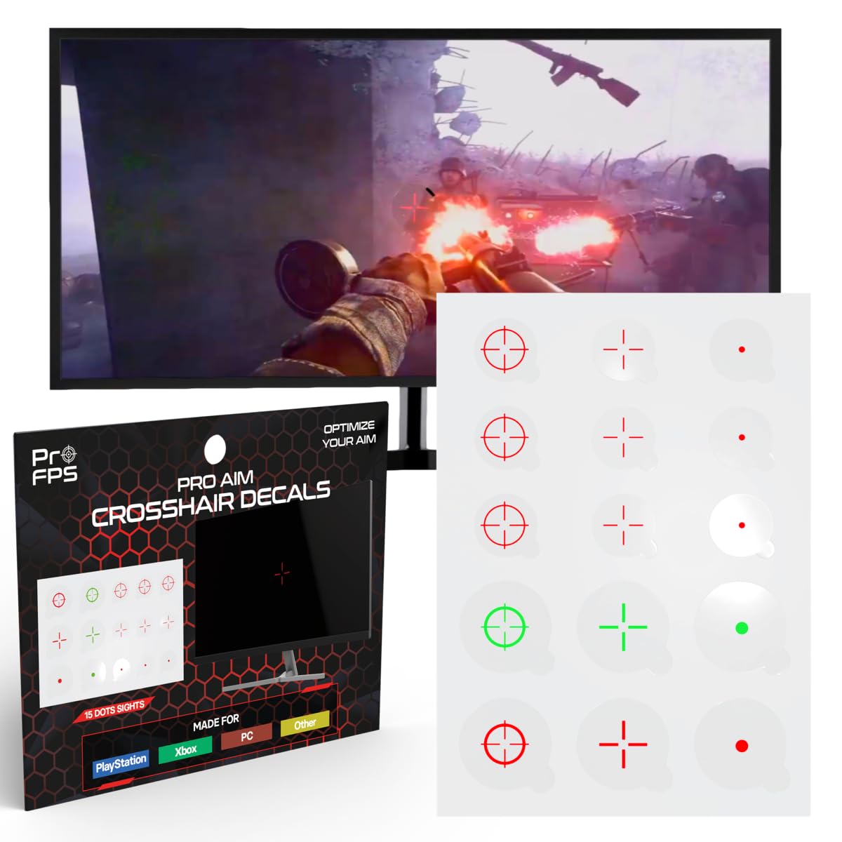 ProFPS Fastscope Decals: Pack of 15 Reticle Stickers for Gaming Screens - Quick Scope & Aimbot Accessories for PS5, PS4 Controller, PS5 Joystick - Perfect for FPS Gaming, Competitive Play & Enhanced Aiming Performance