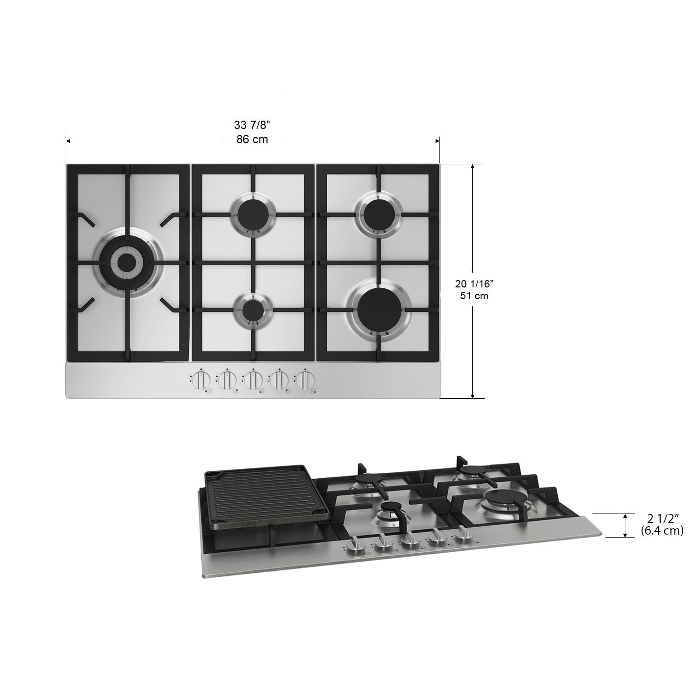**Ancona 34-Inch Stainless Steel Gas Cooktop with 5 Burners & Cast Iron Griddle – Perfect for Home Kitchens & Outdoor Cooking**