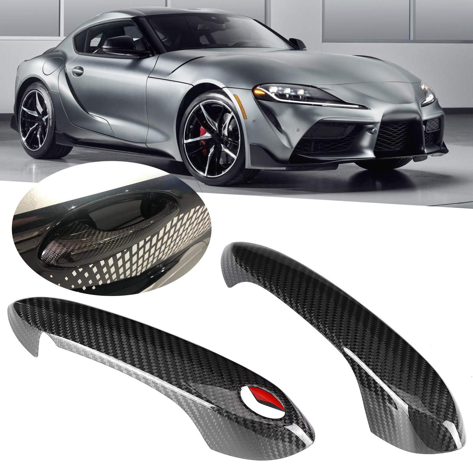 1 Pair Carbon Fiber Car Door Handle Protector Cover Trim for Toyota Supra A90 2018-2021 - Durable Scratch Resistant Accessories for Car Exterior Protection & Style Enhancement
