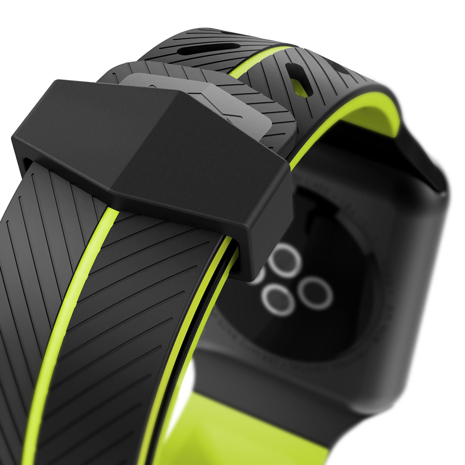 Raptic Action Band for Apple Watch 38mm - Soft Silicone Replacement Strap Compatible with Apple Watch Series 1/2/Nike+ (Black & Yellow) - Perfect for Running, Workouts & Active Lifestyles