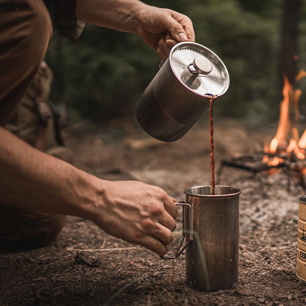 Best French Press Coffee Maker for Camping & Travel - The Pathfinder School Stainless Steel Portable Coffee Press - Perfect for Outdoor Adventures, Hiking & Backpacking