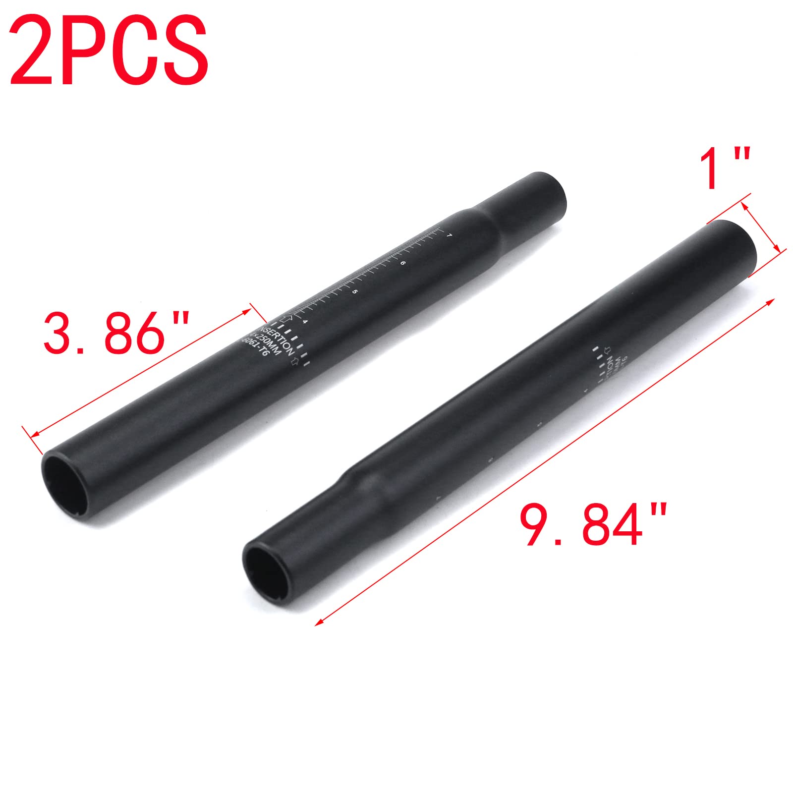 MY MIRONEY 2PCS Aluminum Alloy Bike Seatpost - Matte Black Bicycle Seat Post with Scale, 25.4 x 250mm, Replacement for Road & Mountain Bikes - Perfect for Cycling, Commuting & Outdoor Adventures