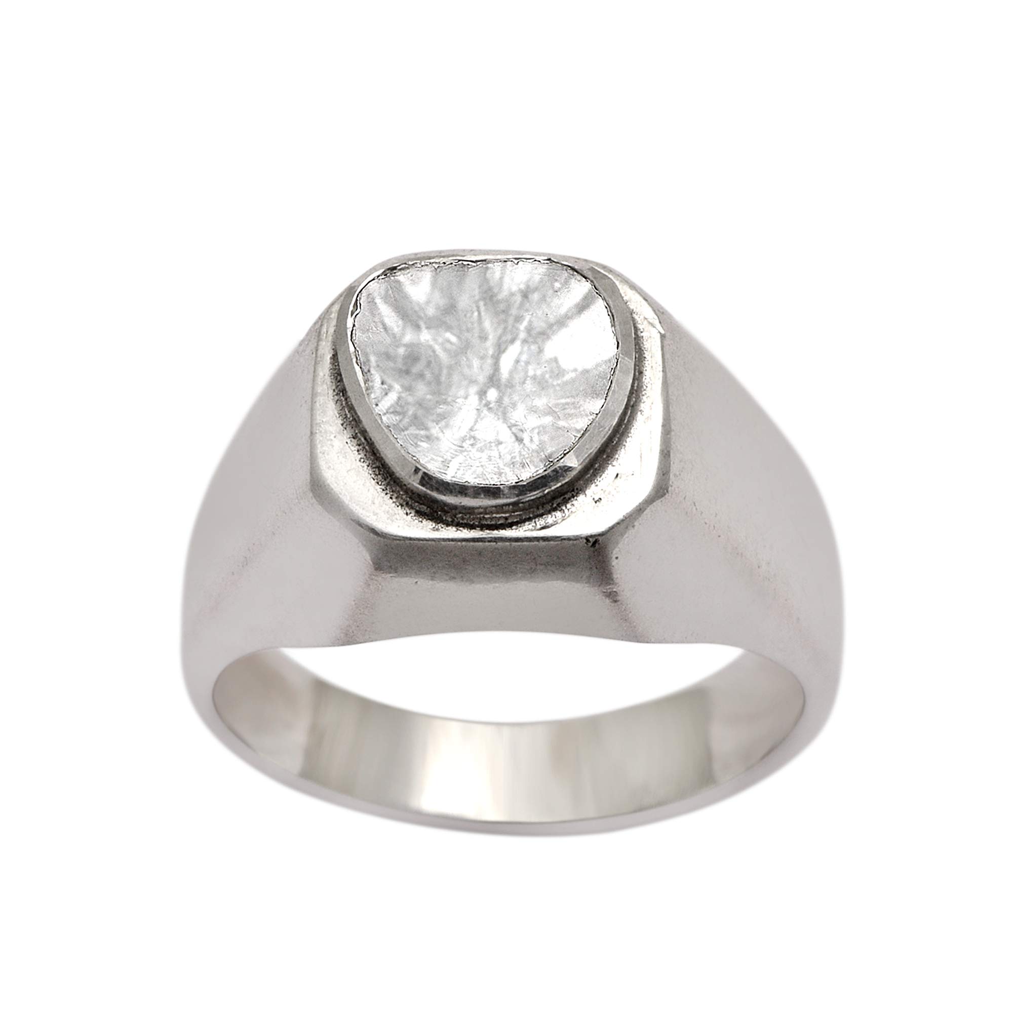 0.5 Carat Uncut Polki Diamond Men's Engagement Ring - Platinum Plated 925 Sterling Silver Handmade Wedding Band for Him - Perfect for Proposals, Anniversaries & Special Occasions