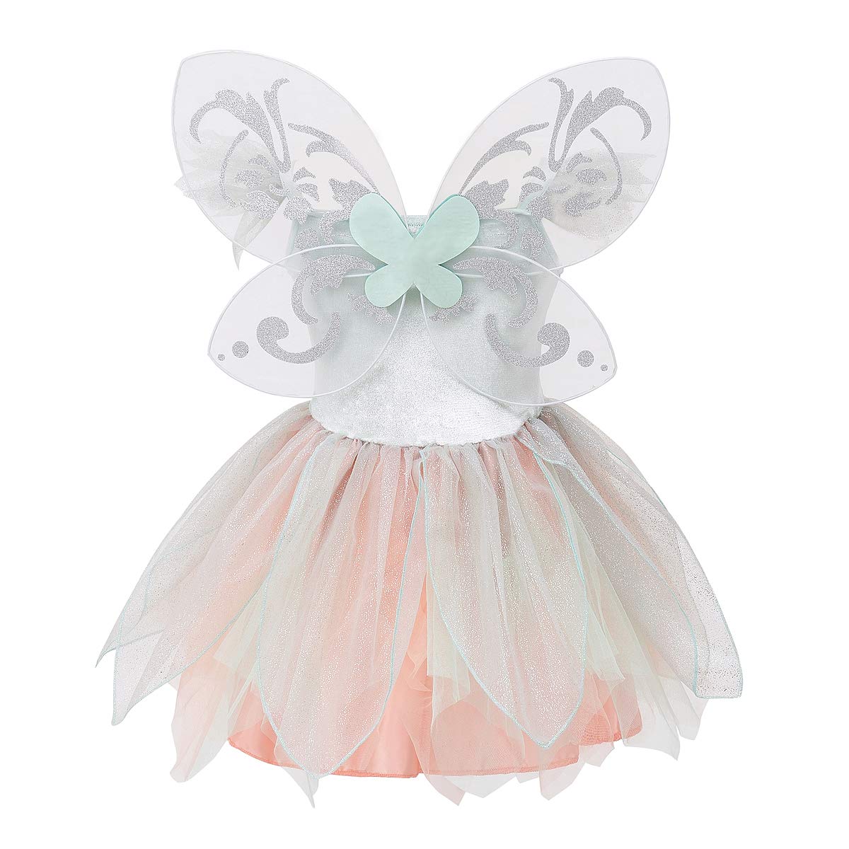 Fairy Princess Costume Dress for Girls - Green Flower Girl Tutu Dress with Headband & Wings | Halloween, Birthday Party, Cosplay, Dress Up Play
