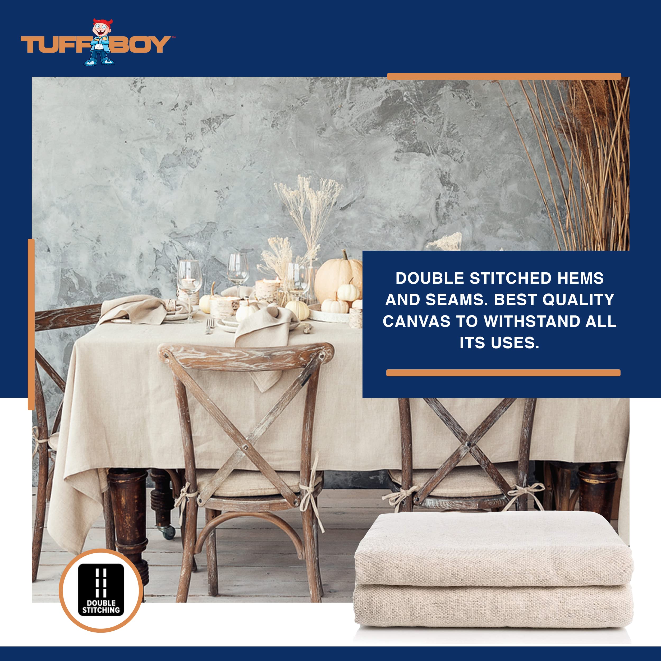 Tuffboy 4X12 ft Heavy Duty Canvas Drop Cloth - 12 Oz Seamless Painters Fabric for Floor & Furniture Protection - All Purpose Painting Supplies for Home & DIY Projects - Perfect for Interior Painting, Renovations, and Art Studios