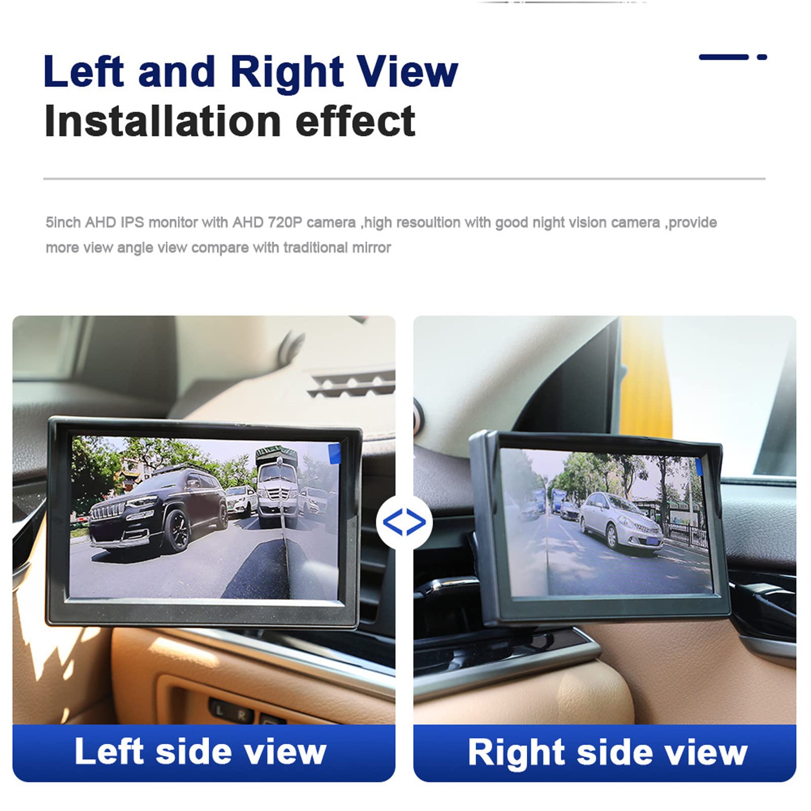 5in LCD Side View Backup Camera System Kit - IP67 Waterproof, Night Vision, Car Rear View Monitor Screen | Perfect for Trucks, SUVs & RVs Parking Safety